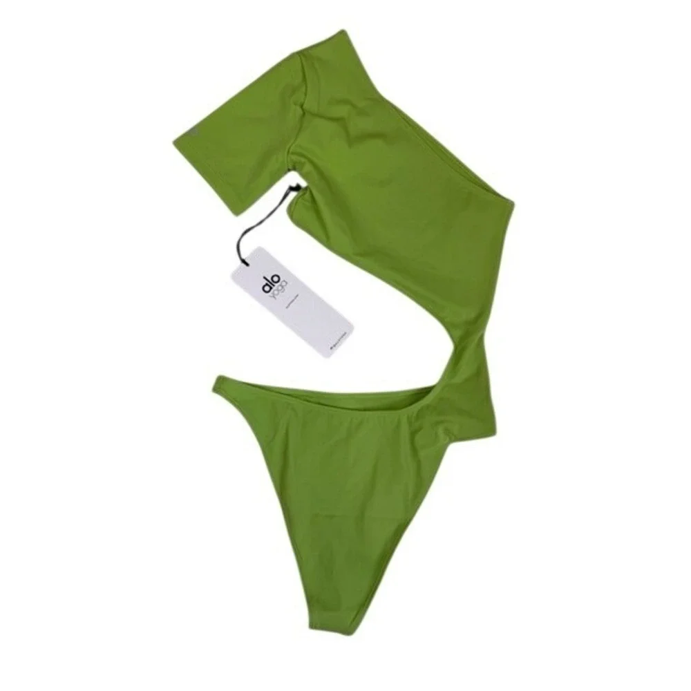 Alo Yoga Body NEW Apple Green Wave Cut out One-Piece Swimsuit XXS One Shoulder